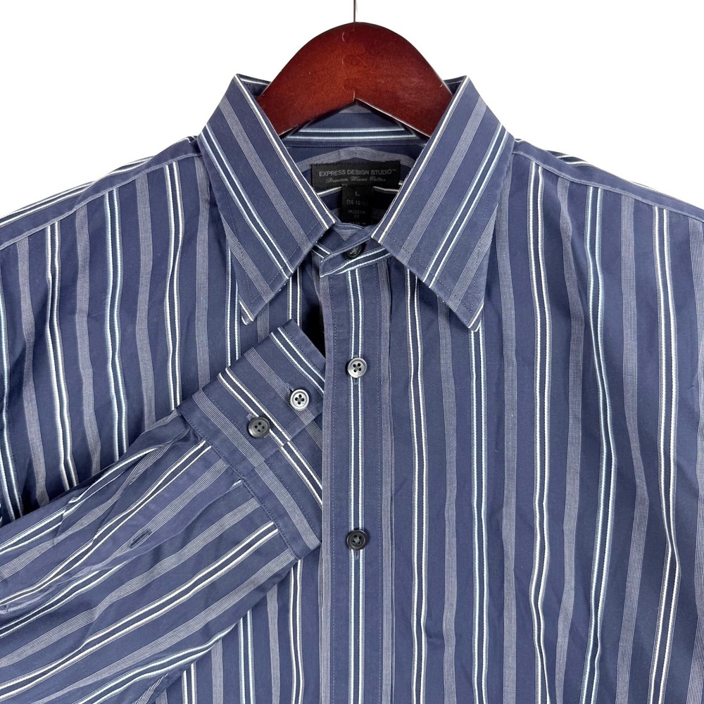 EXPRESS DESIGN STUDIO Mens L Modern Fit Striped Premium Woven Cotton Dress Shirt
